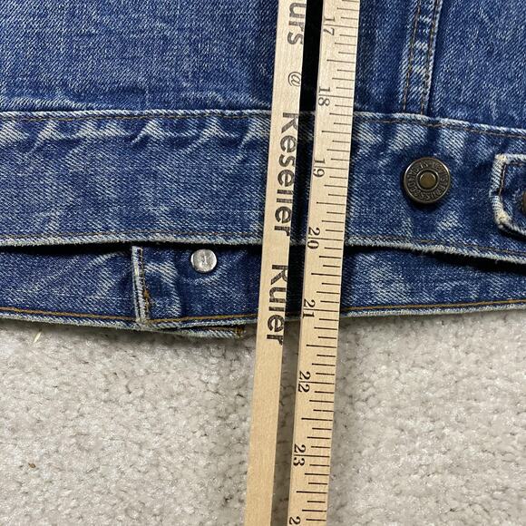 Vintage Levis Jacket Mens S Blue Denim Trucker Orange Tab 70s 80s Whiskers Retro - Picture 5 of 8
